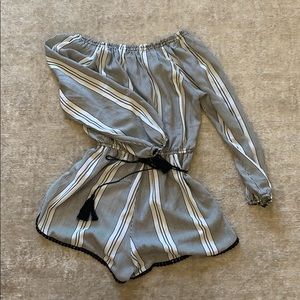 Off the shoulder tie waist romper